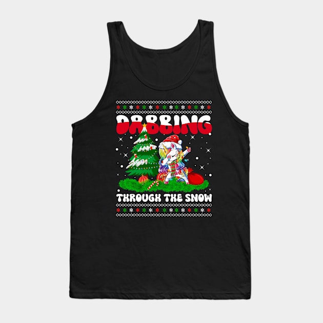 Dabbing Through The Snow Unicorn Christmas Lights Rainbow Girls Women Tank Top by wonderws